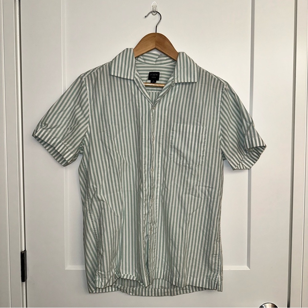 Men’s J Crew camp collar button down, striped, small